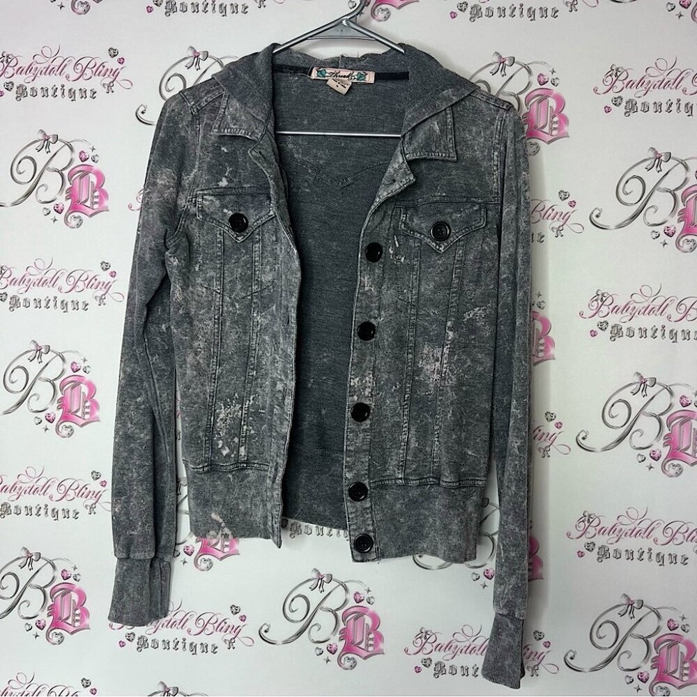 Threads cardigan coat button up Gray Denim look Jacket stretchy hoodie